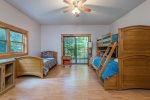 Lower Level 5th Bedroom with 1st set of Pyramid Bunk beds with Full bottom/Twin top  & Twin Bed